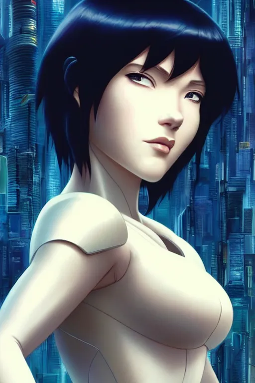 Image similar to weta disney pixar movie still portrait photo of ghost in the shell anime : : as motoko kusanagi by pixar : : by ilya kuvshinov, rossdraws, artgerm, maxim cover, octane render, 3 d, volumetric lighting, anti aliasing, raytracing : :