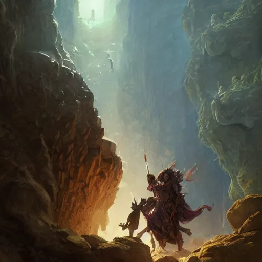 Image similar to a paladin, a rogue and a druid fighting against a giant toad inside a cave, d & d, fantasy, highly detailed, digital painting, artstation, concept art, character art, art by greg rutkowski and tyler jacobson and alphonse mucha