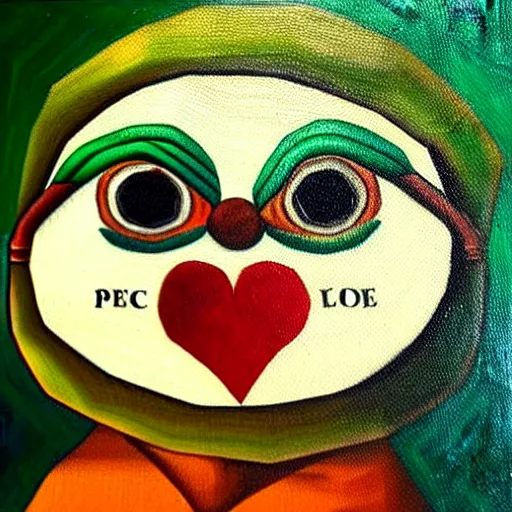 Image similar to pepe love, ancient, history, oil painting