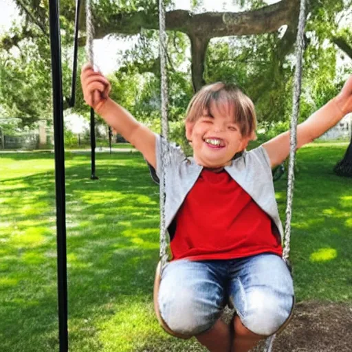 Prompt: happy face emoji swinging on a swing