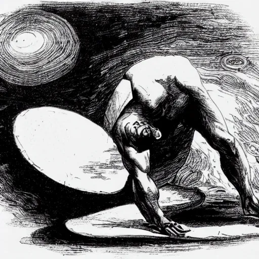 Image similar to Sisyphus taking a break, fantasy art