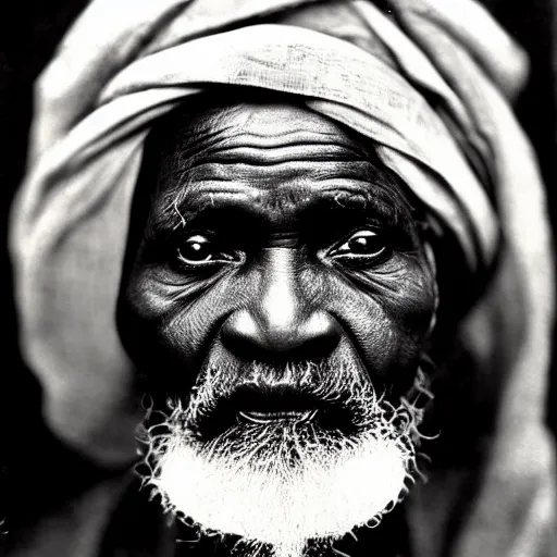 Image similar to old senegalese man, kubrick gaze, julia margaret cameron,