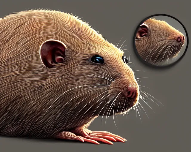 Prompt: a giant mole rat, vivid eyes, real life skin, intricate, elegant, highly detailed, artstation, concept art, smooth, sharp focus, art by artgerm, turner