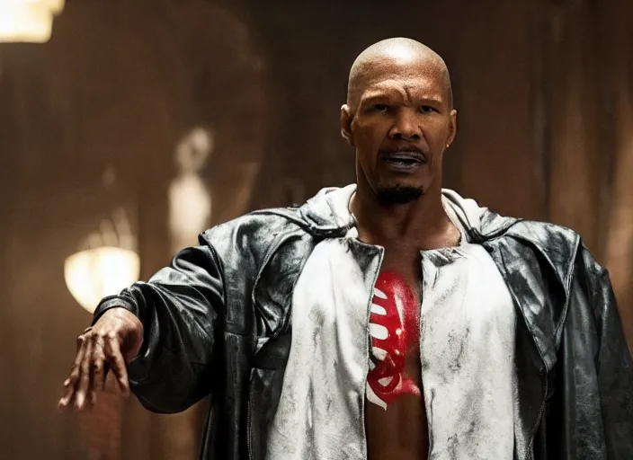 Image similar to film still of jamie foxx as spawn in the new spawn movie, 8 k