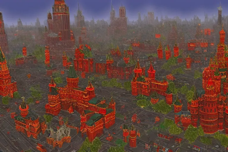 Prompt: moscow in style of world of warcraft orgrimmar, red square, orc village, green and red orcs in modern camouflage