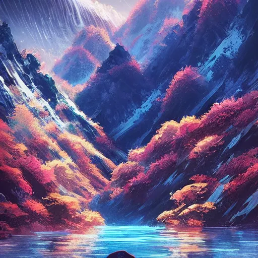 Image similar to chinese mountain scenery, by anato finnstark, by alena aenami, by john harris, by ross tran, by wlop, by andreas rocha