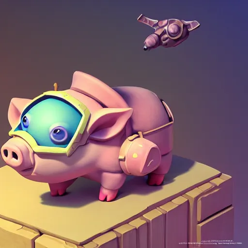 Image similar to Isometric 3D Fantasy Cute and adorable pig spacecraft, Smooth 3D Illustration, soft render, Servando Lupini, Daniil Kudriavtsev, handpaint texture, Blender, 3DCoat H 648