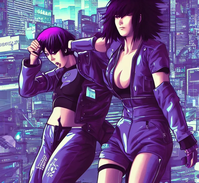 Image similar to motoko kusanagi riding a cyberpunk vehicle in a grungy cyberpunk megacity, bosozoku gang war, cyberpunk vaporwave, by phil jimenez, artgerm, sola digital arts, anti aliasing, raytracing