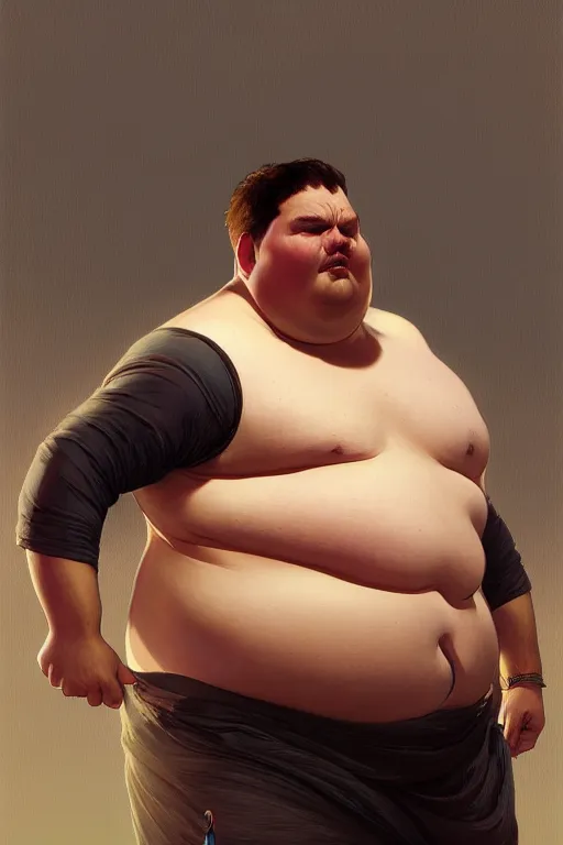 Image similar to an overweight man as a human cannonball, realistic painting, symmetrical, highly detailed, digital painting, artstation, concept art, smooth, sharp focus, illustration, cinematic lighting, art by artgerm and greg rutkowski and alphonse mucha