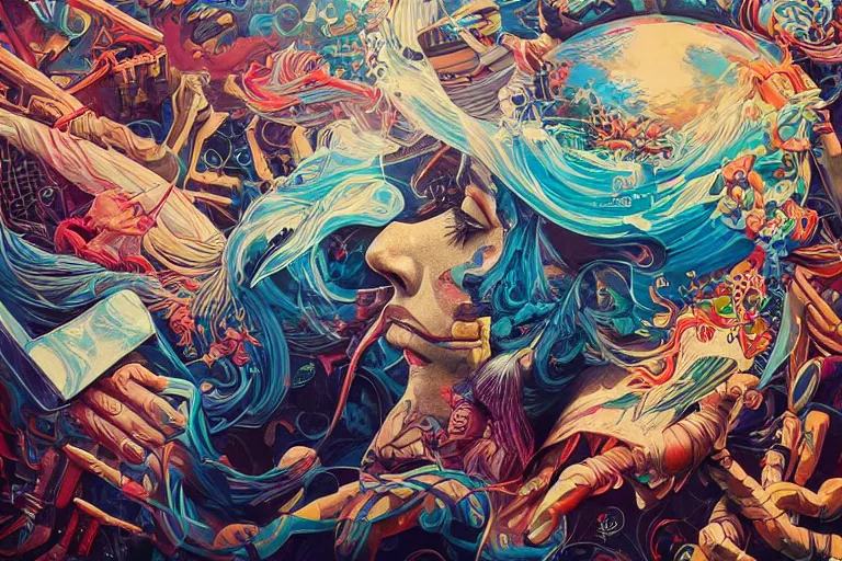 Image similar to traveling the river styx, tristan eaton, victo ngai, artgerm, rhads, ross draws