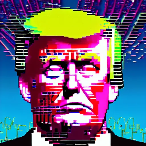 Prompt: vaporwave donald trump