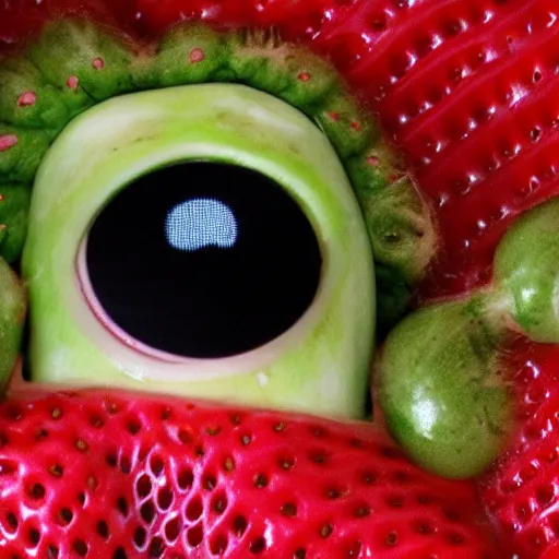 Image similar to strawberry creature with multiple eyes