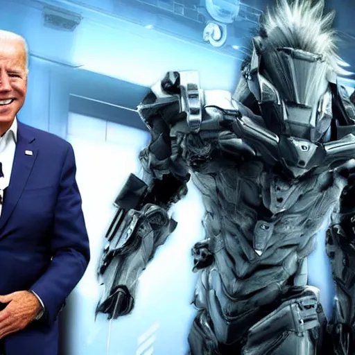 Image similar to Joe Biden in Metal Gear Rising: Revengeance