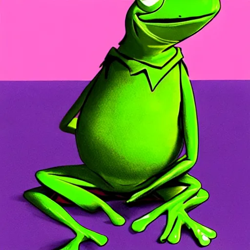 Image similar to the big lebowski played by kermit the frog