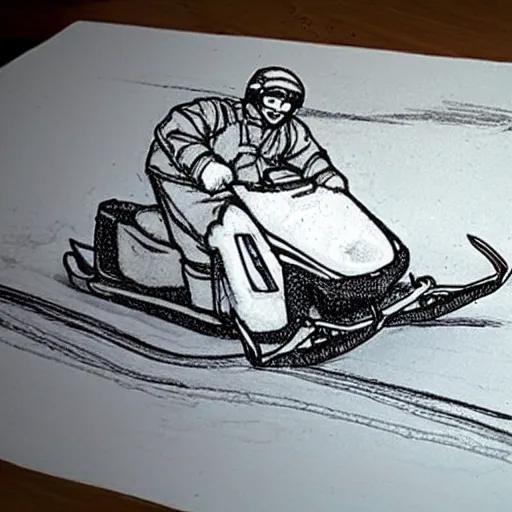 Prompt: a da Vinci scetch of a snowmobile