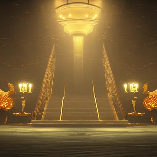 Image similar to the grand entrance, art by kotaro chiba, volumetric lighting