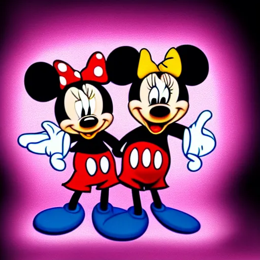 Image similar to minnie and mickey mouse raving in a warehouse highly detailed digital photograph