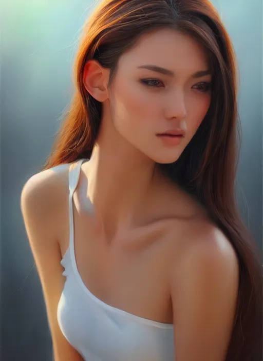 Image similar to photo of a gorgeous young woman in the style of stefan kostic, realistic, sharp focus, 8 k high definition, insanely detailed, intricate, elegant, art by stanley lau and artgerm