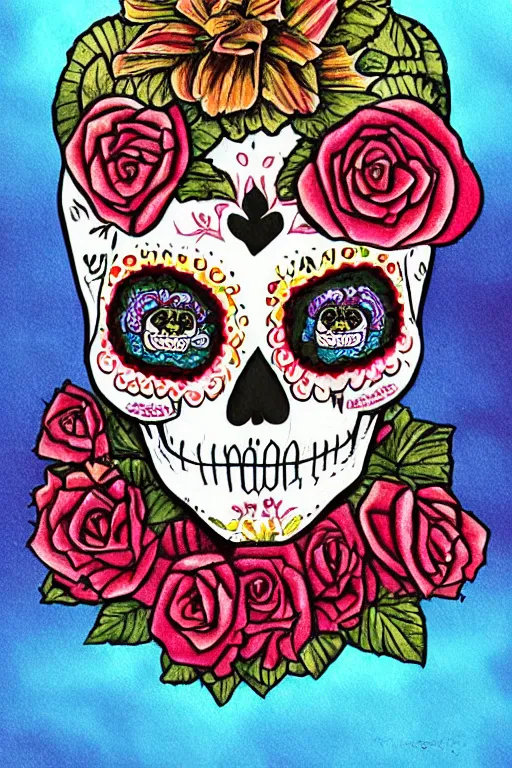 Image similar to illustration of a sugar skull day of the dead girl, art by antoine verney carron