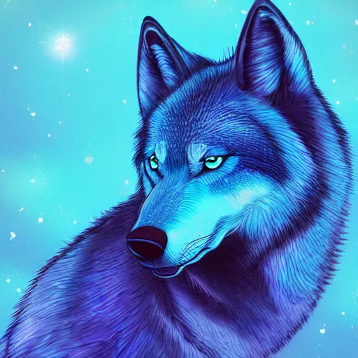 Image similar to A blue translucent wolf meditating in outer space, stars, artstation, digital art, spiritual, award winning, colourful