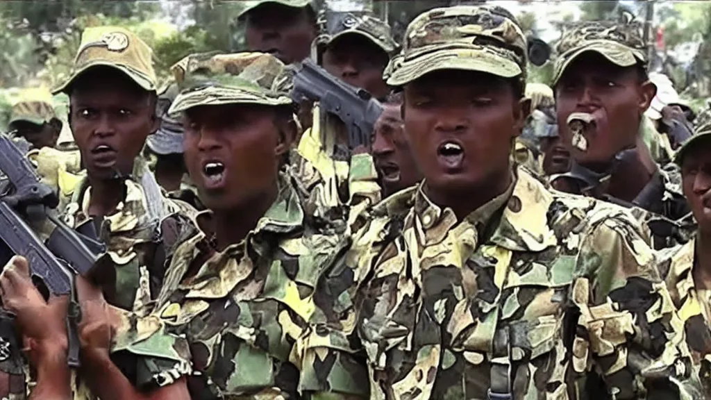 Prompt: Ethiopian TPLF guerilla army fights to take over Addis Ababa from the communist Derg, battles, moody, dark, movie scene, hd, 4k