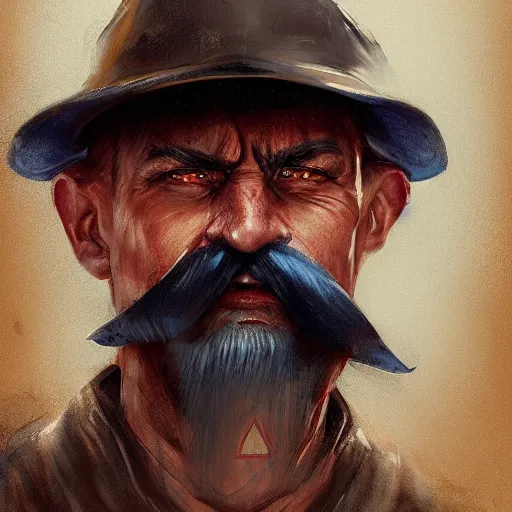 Image similar to portrait old warrior with trucker mustache, 8 k, trending on art station, by tooth wu and greg rutkowski