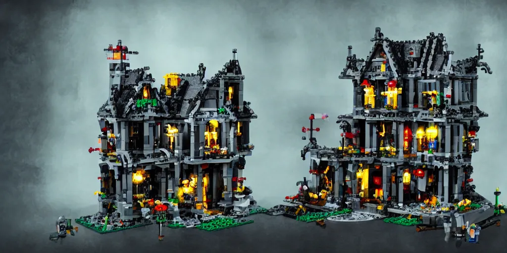 Image similar to haunted house made with legos, concept art, high resolution