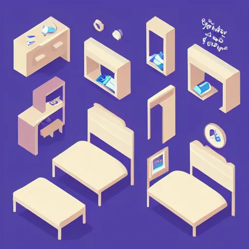 Prompt: cute isometric bedroom