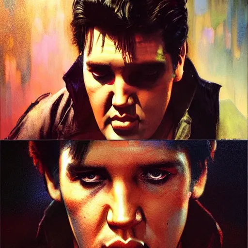 Prompt: elvis presley, hyperrealistic portrait, bladerunner street, art of elysium by frank frazetta and jeremy mann and alphonse mucha, fantasy art, photo realistic, dynamic lighting, artstation, poster, volumetric lighting, very detailed face, 4 k, award winning