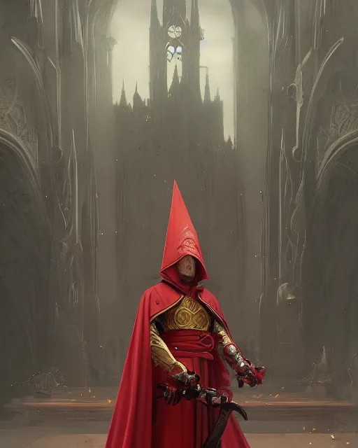 Image similar to A Full View of a Red Wizard with a sword and staff, surrounded by energy in front of a gothic tower. masterpiece 4k digital illustration by Ruan Jia and Mandy Jurgens and Artgerm and greg rutkowski and Alexander Tsaruk and WLOP and william-adolphe bouguereau, award winning, Artstation, art nouveau aesthetic, Alphonse Mucha background, intricate details, realistic, panoramic view, Hyperdetailed, 8k resolution, intricate art nouveau