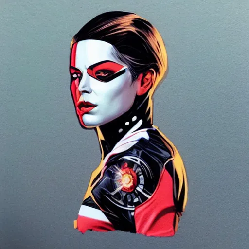 Image similar to a portrait of a single female android, by MARVEL comics and Sandra Chevrier, pinhole camera