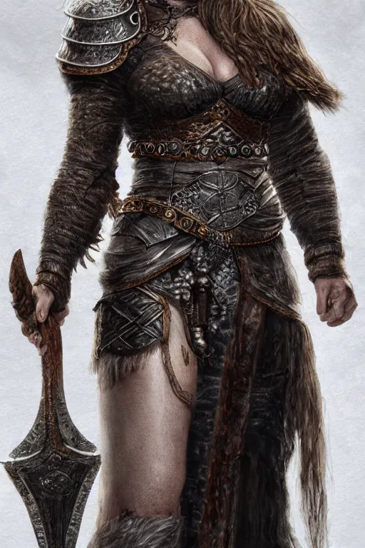 Image similar to lena headey as a viking berserker, detailed full body portrait, amazing detail, intricate, elegant, photorealistic, 4K, character design, fantasy, trending on artstation