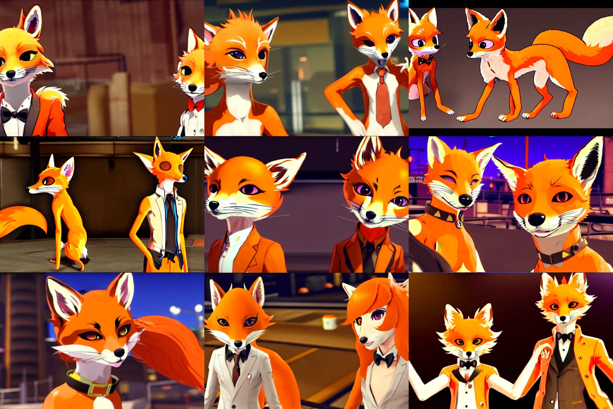 Prompt: a furry male sand - colored tan fox fursona ( has orange hair ), in the persona 5 : royal ( by atlus ) video game casino level