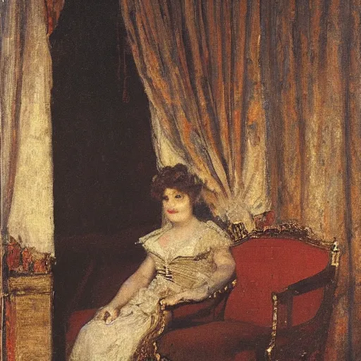 Image similar to a theatre actress waiting behind the curtain on stage, by alfred stevens