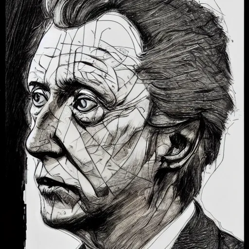 Image similar to a realistic yet scraggly portrait sketch of the side profile of a stern and sophisticated christopher walken, trending on artstation, intricate details, in the style of frank auerbach, in the style of sergio aragones, in the style of martin ansin, in the style of david aja, in the style of mattias adolfsson