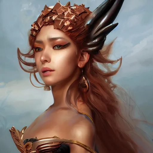 Image similar to A masterpiece portrait of a copper princess menacing girl with amazing egypt wig with bat wings. trending on artstation, digital art, by Stanley Artgerm Lau, WLOP, Rossdraws, James Jean, Andrei Riabovitchev, Marc Simonetti, Yoshitaka Amano