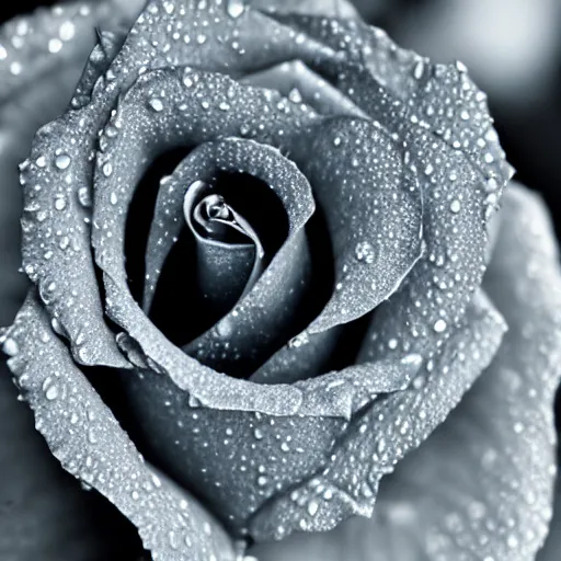 Image similar to A 4k photo of a blue rose, morning dew on the rose, high contrast