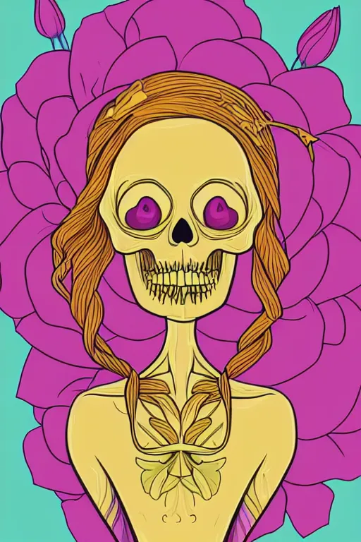 Image similar to portrait of a flower skeletor girl, art by milka oxana, sticker, colorful, illustration, highly detailed, simple, smooth and clean vector curves, no jagged lines, vector art, smooth