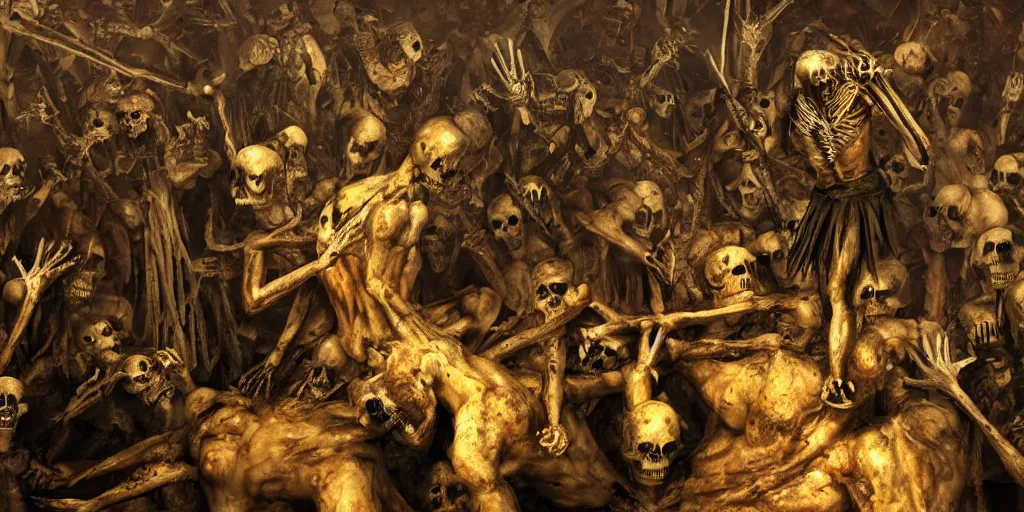 Image similar to dante's inferno painting biden, crows, skeletons, crosses, dark beauty, rotten gold, perfect faces, extremely detailed, cinema 4 d, unreal engine.