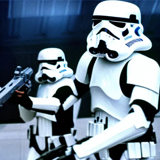 Image similar to a still of jennifer connelly shooting on stormtroopers in the empire strikes back (1980) - W 1080