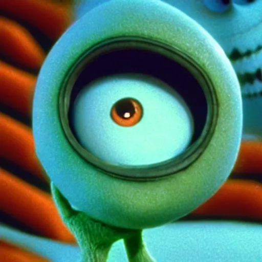 Prompt: mike wazowski as a still from the nightmare before christmas ( 1 9 8 4 ), super high quality, award winning, photograph,