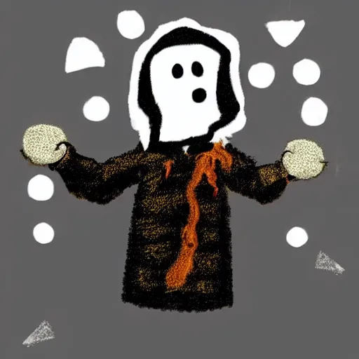 Prompt: a cute ghost throwing up confetti, in the style of calvin and hobbes, black background