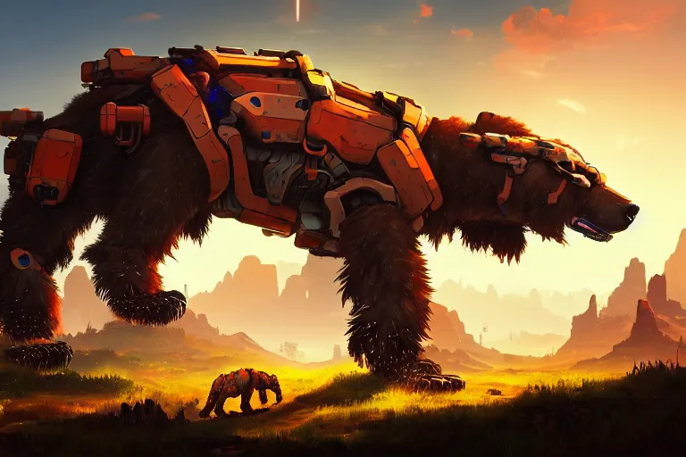 Image similar to bear - tank machine mecanical creature robot of horizon forbidden west horizon zero dawn radiating a glowing aura global illumination ray tracing hdr fanart arstation by ian pesty and alena aenami artworks in 4 k