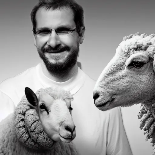 Prompt: photo hybrid of between a man and a sheep.