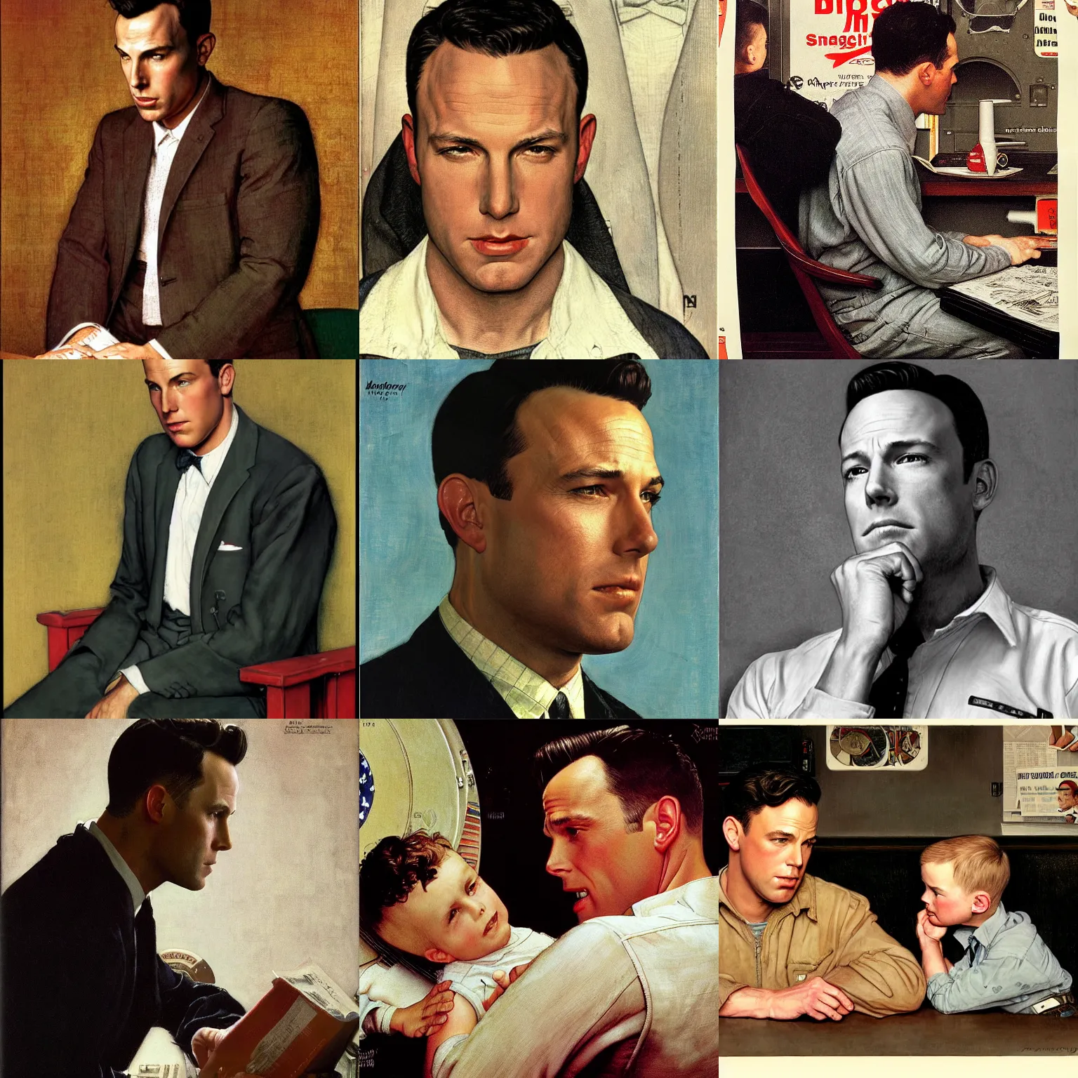 Prompt: san ben affleck by norman rockwell