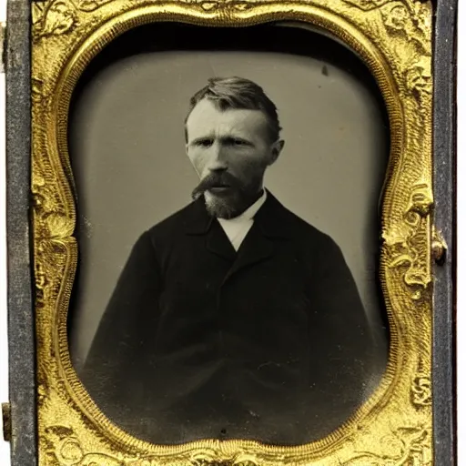 Prompt: 1 9 th century photo of vincent van gogh, wet plate photography