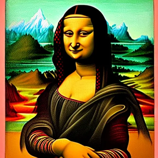 Image similar to a nepali woman's painting in the style of mona lisa by leonardo da vinci