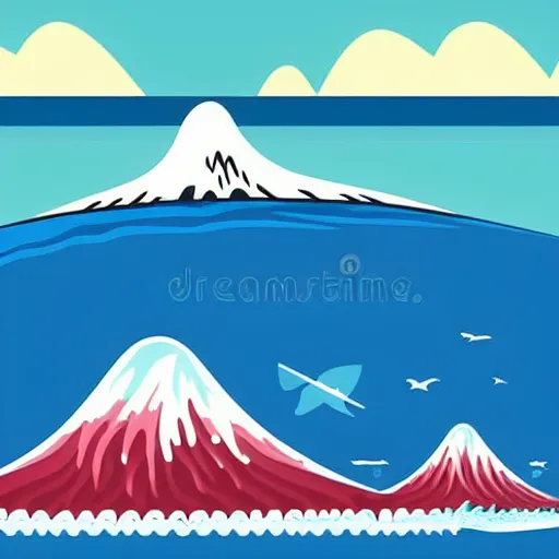 Image similar to giant tsunami wave that is 20 miles high, approaching about to crash into a small coastal town. miniature buildings compared to giant waves are so tall, they seem to touch the sky, large scale image, color vector illustration