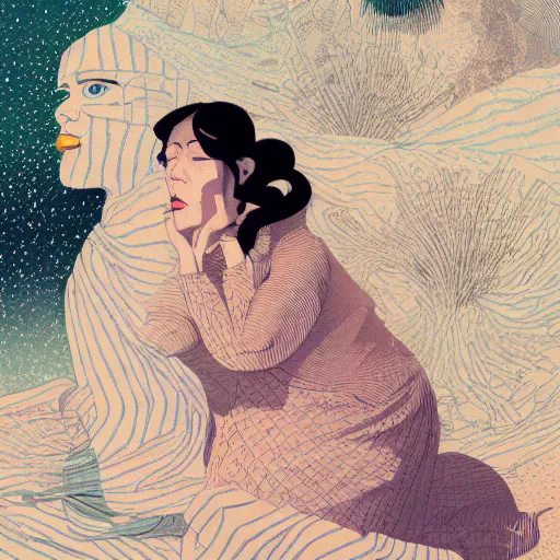 Image similar to illustration of to pout, sullen, showing irritation or ill humor by a gloomy silence or reserve by studio multi and victo ngai, malika favre