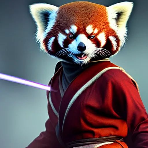 Image similar to Red Panda jedi warrior, artstation, cgsociety, award-winning, masterpiece, stunning, beautiful, glorious, powerful